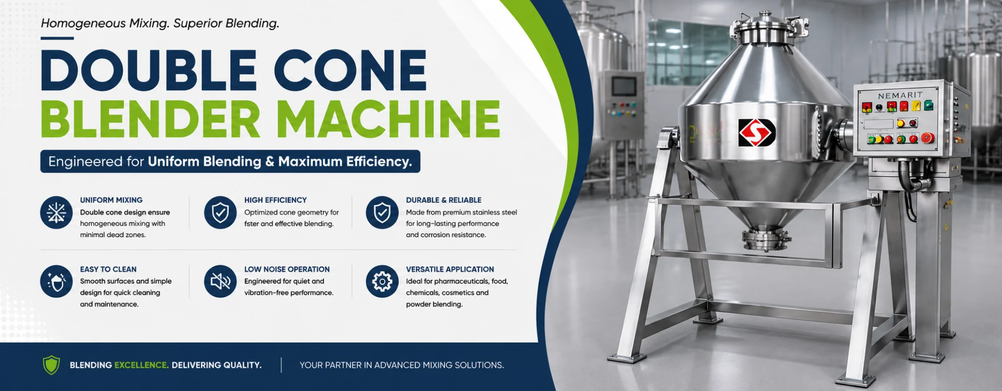 Double Cone Blender Machine Banner
